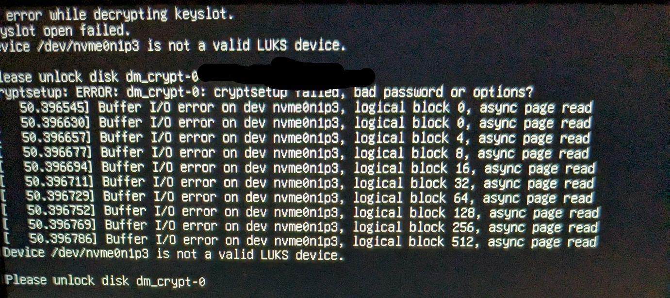 LUKS error message on boot